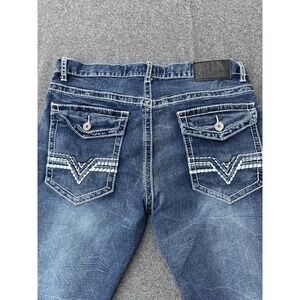 True Luck Jeans Mens 34x32 Blue Thick Stitch Embroidered Straight Leg